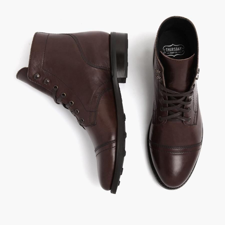 Thursday Boots Captain Leder Klassische Schnürstiefel Damen Kaffee | CH181FDN