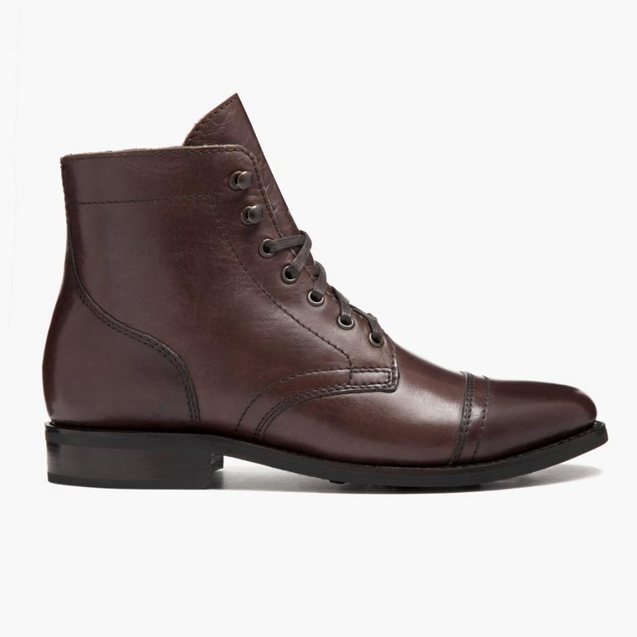 Thursday Boots Captain Leder Klassische Schnürstiefel Damen Kaffee | CH181FDN