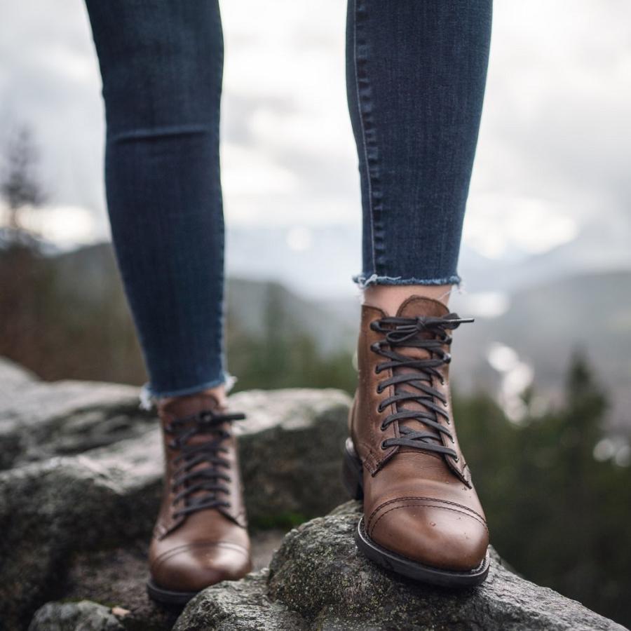 Thursday Boots Captain Leder Rugged & Resilient Schnürstiefel Damen Schwarz Kaffee | CH178JPQ