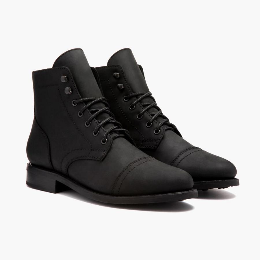 Thursday Boots Captain Leder Schnürstiefel Damen Schwarz | CH183CHL