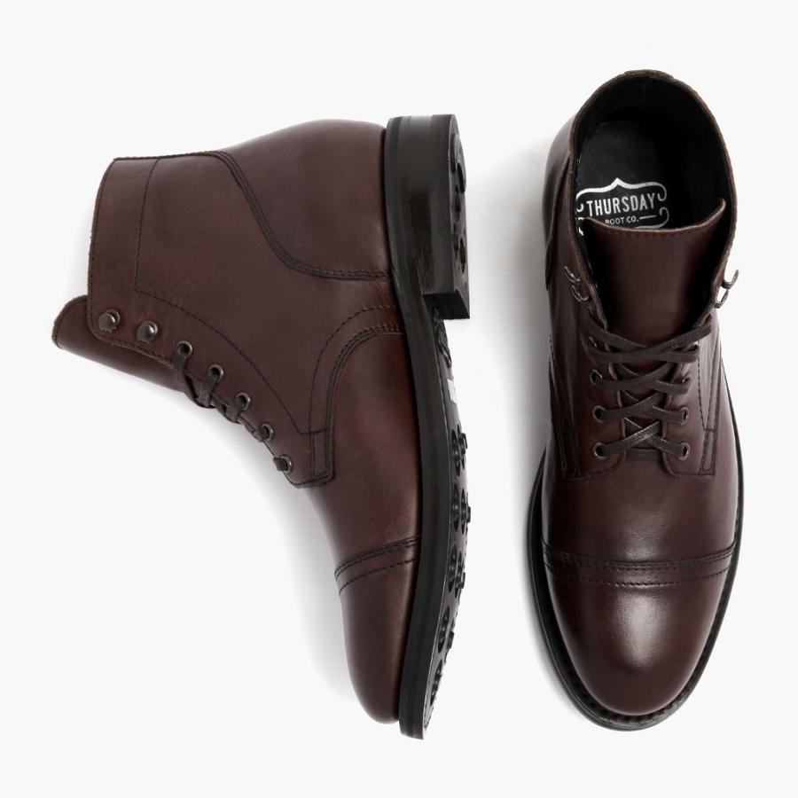 Thursday Boots Captain Leder Wildleder Schnürstiefel Herren Kaffee | CH426EBC