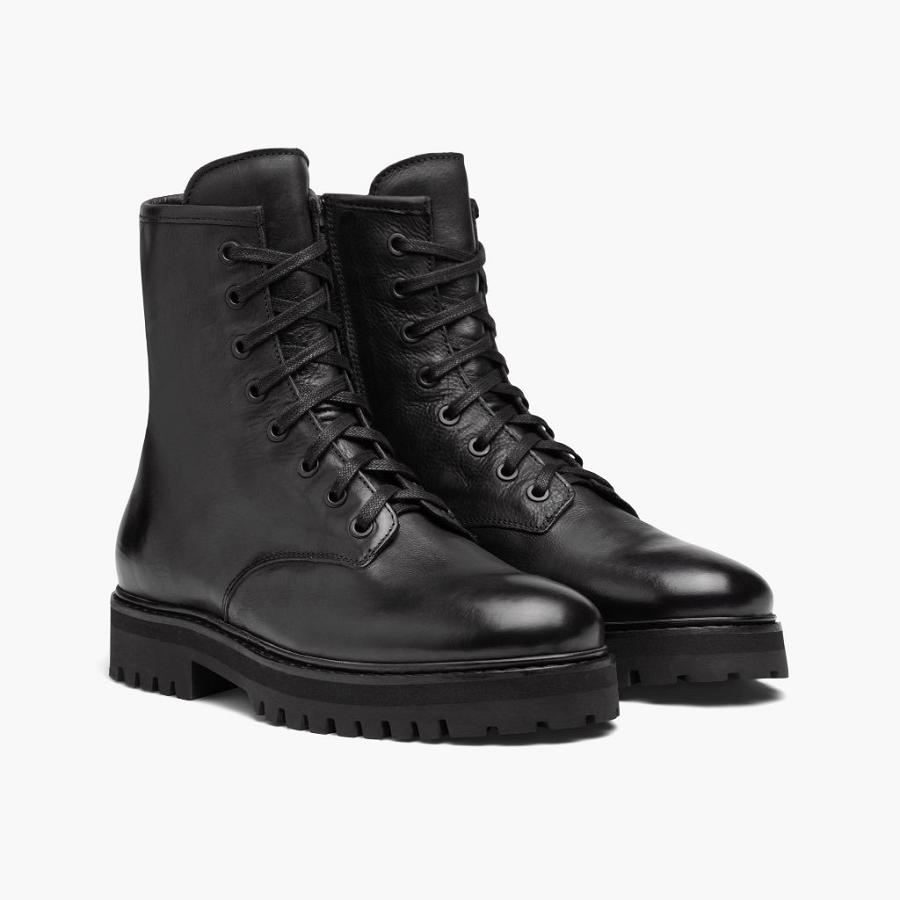 Thursday Boots Combat Leder Schnürstiefel Damen Schwarz | CH176LIS