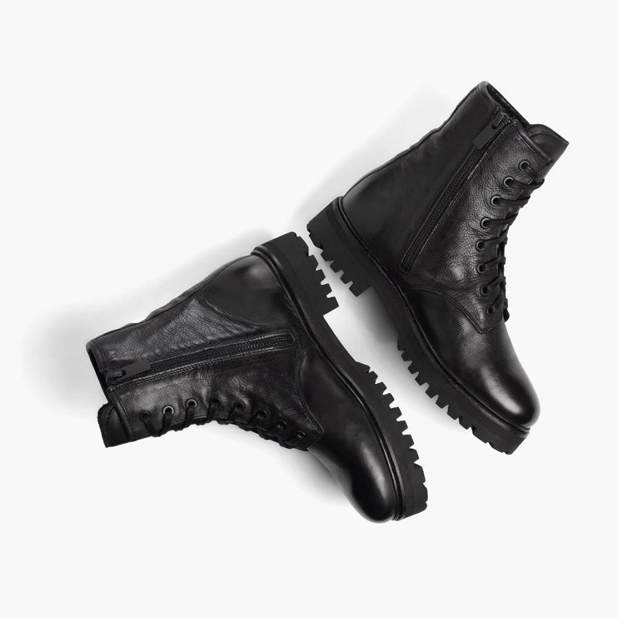 Thursday Boots Combat Leder Schnürstiefel Damen Schwarz | CH176LIS