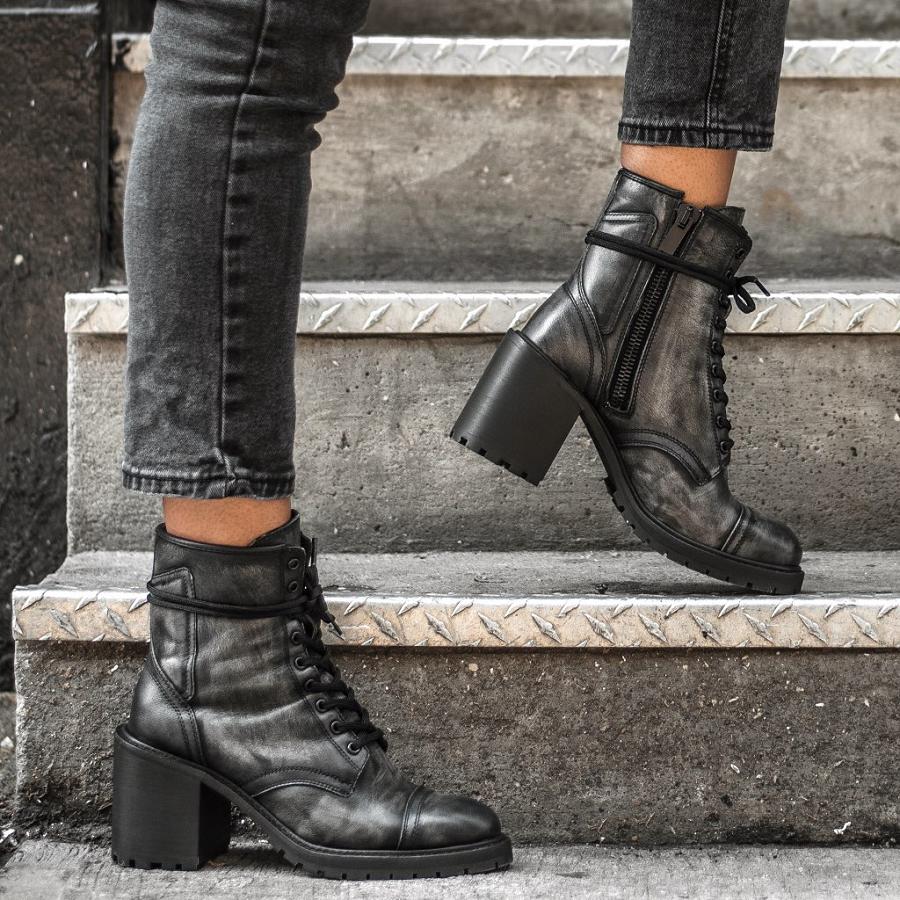 Thursday Boots Rebel Leder Schnürstiefel Damen Grau | CH171BEX