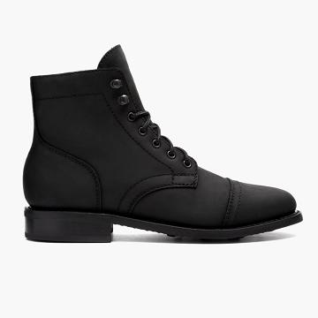 Thursday Boots Captain Leder Schnürstiefel Damen Schwarz | CH183CHL